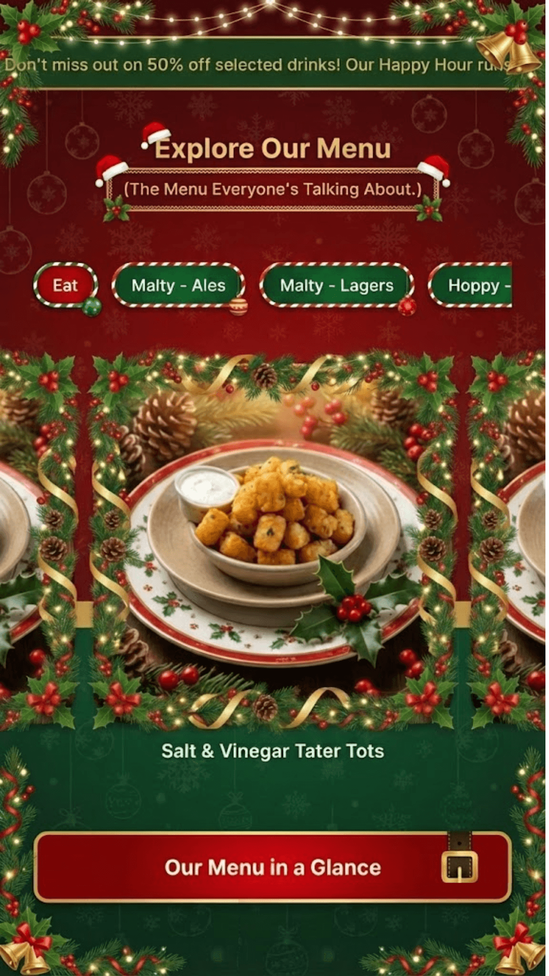 Interactive menu layout showcasing food items with high-quality imagery