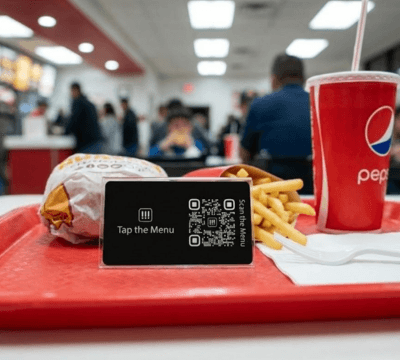 Restaurant menu displayed on iPhone showing food categories and items