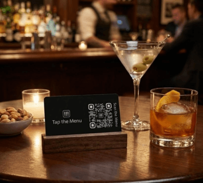 Mobile digital menu interface with interactive product cards and pricing